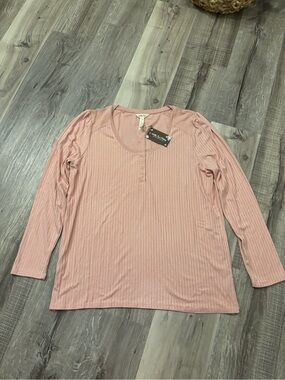 Matilda Jane Dusty Rose Ribbed Henley Long-Sleeve Top